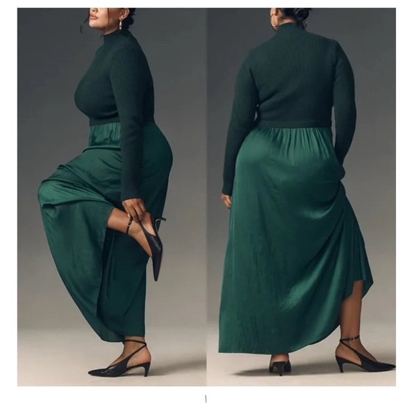 NWT Anthropologie Thea Twofer Sweater Maxi Dress Womens Holly Green Large - Picture 5 of 12